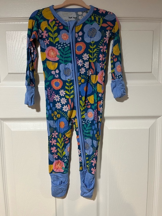 Little Sleepies Other - Little Sleepies Blue Folk Floral Zip Footie